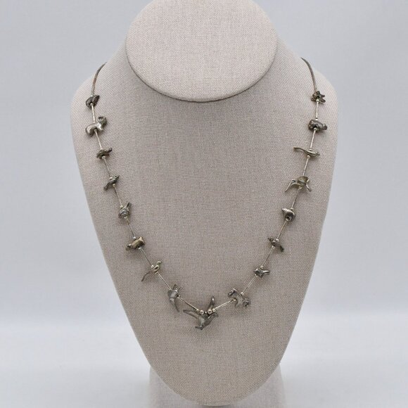 Vintage Native American Zuni Sterling Animal Fetish Liquid Silver Necklace
